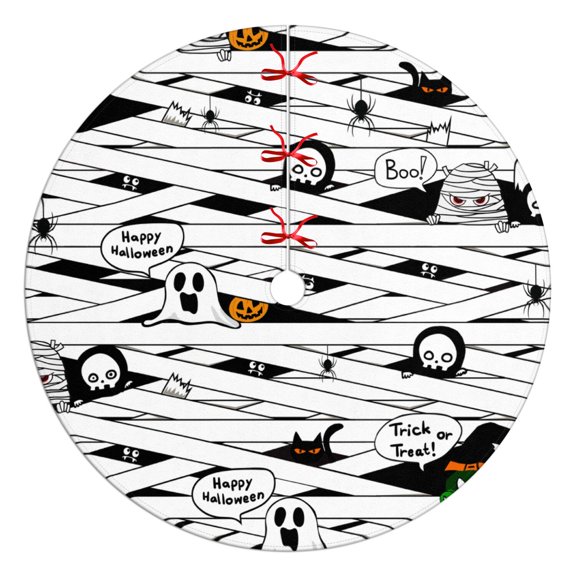 Halloween Tree Skirt Scary - 48 Inch Large Tree Skirts for 7.5 Ft Tree with Pumpkin Bat Pattern, Soft Christmas Tree Rug for Halloweeen Farmhouse Winter Holiday Party Decorations Indoor Outdoor