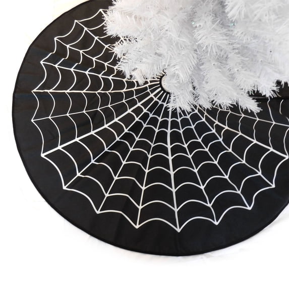 Halloween Tree Skirt White Spiderweb Tree Apron for Spooky Haunted House Decor Indoor Outdoor Holiday Party Supplies Festive Ornament, 24 Inch