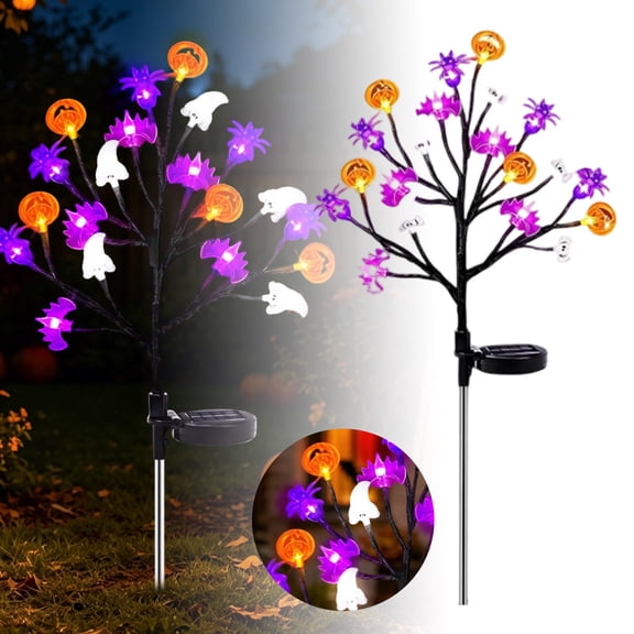 Halloween Tree Solar Stake Lights Multi Mode Led Garden Lamp 3D Pumpkin Spider Ghost Solar Path Light For Yard Lawn Patio(Purple-76Cm)