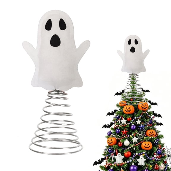Halloween Tree Topper, Bouncy Spring Supported Spooky Design, Halloween Ghost Plush Ornament for Halloween Party Desktop Display, Fun Holiday Gift for Ghost Lovers, Soft Plush
