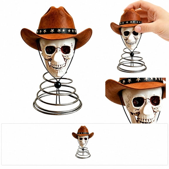 Halloween Tree Topper, Gothic Halloween Decor Cowboy Hat Spring Skeleton Tree Top Decoration, Fits Western Themed Party, Haunted House, Home Haunted Entryway Spooky Accent, Adds