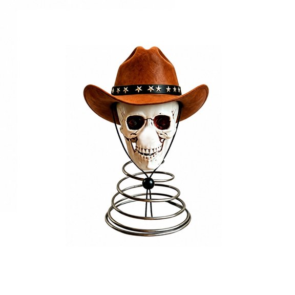 Halloween Tree Topper, Gothic Spring Base Skeleton Head with Cowboy Hat, Spooky Halloween Tree Top Ornament for Halloween Party Indoor Home Decor