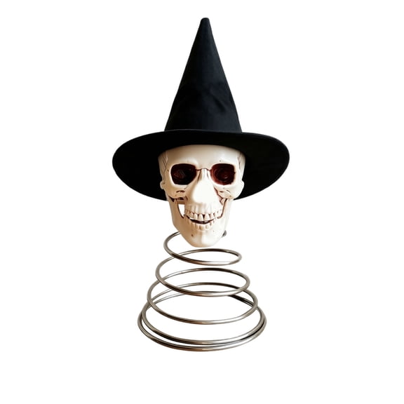Halloween Tree Topper, Gothic Spring Base Skeleton Head with Cowboy Hat, Spooky Halloween Tree Top Ornament for Halloween Party Indoor Home Decor