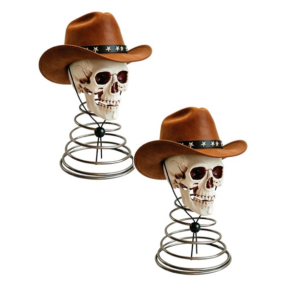 Halloween Tree Topper Spooky Skull Ghost, 6.3x 8.66 Inch Skeleton Head with Cowboy Hat Mini Ornament, Christmas Tree Decoration for Home Halloween Party DIY, Garden Lawn Party Decoration