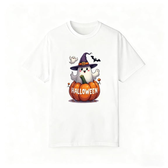 Halloween Trendy Playful Specter Wizard Hat T Shirt Pumpkin Bat Design Graphic Tees Vintage Tops White S-5XL