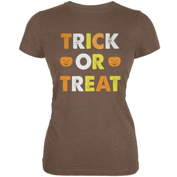 Halloween Trick Or Treat Heather Brown Juniors Soft T-Shirt - Large