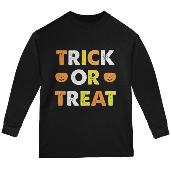 Halloween Trick Or Treat Youth Long Sleeve T Shirt Black YSM