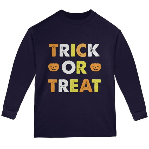 Halloween Trick Or Treat Youth Long Sleeve T Shirt Navy YLG