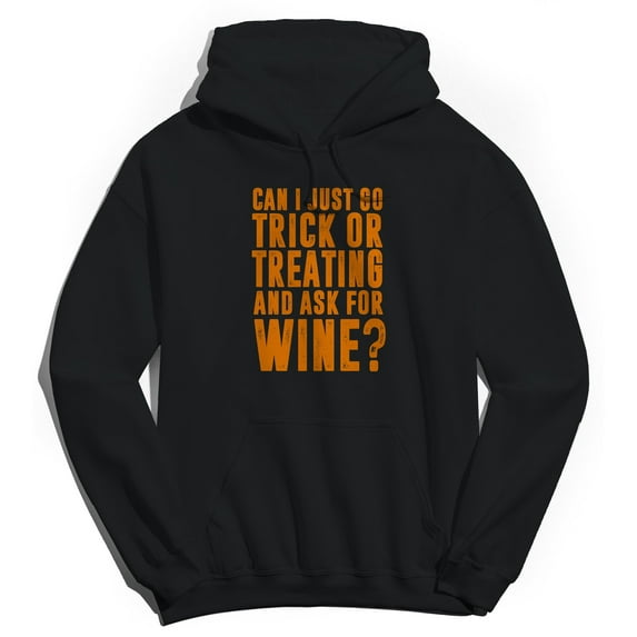 Halloween Trick Or Treating For Wine Graphic Black Men's Cotton Pullover Hoodie