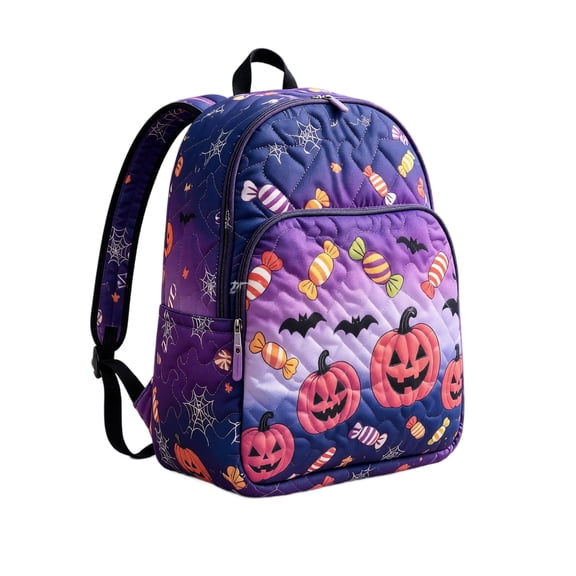 Halloween Trick Or Treat Bags, Cute Halloween Design 16 Inch Spooky Backpack with Jack O Lantern Pattern Quilted Casual Bag for School Travel Seasonal Fall Bag, 1 Pack