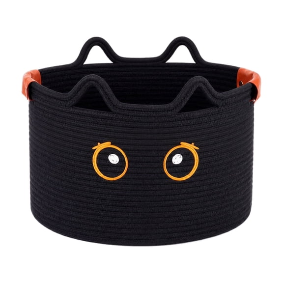 Halloween Trick Or Treat Basket with Woven Rope Design and Pumpkin Embroidery, Festive Candy Bucket for Student and Adults, Holiday Party Decorations Gift Basket 1 Pack