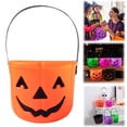 thumbnail image 1 of Halloween Trick or Treat Bucket, Halloween Jack O Lantern Candy Basket, Trick or Treat Pumpkin Pails Cauldron Kettle Candy Holder, Halloween Party Supplies(Tangerine), 1 of 9
