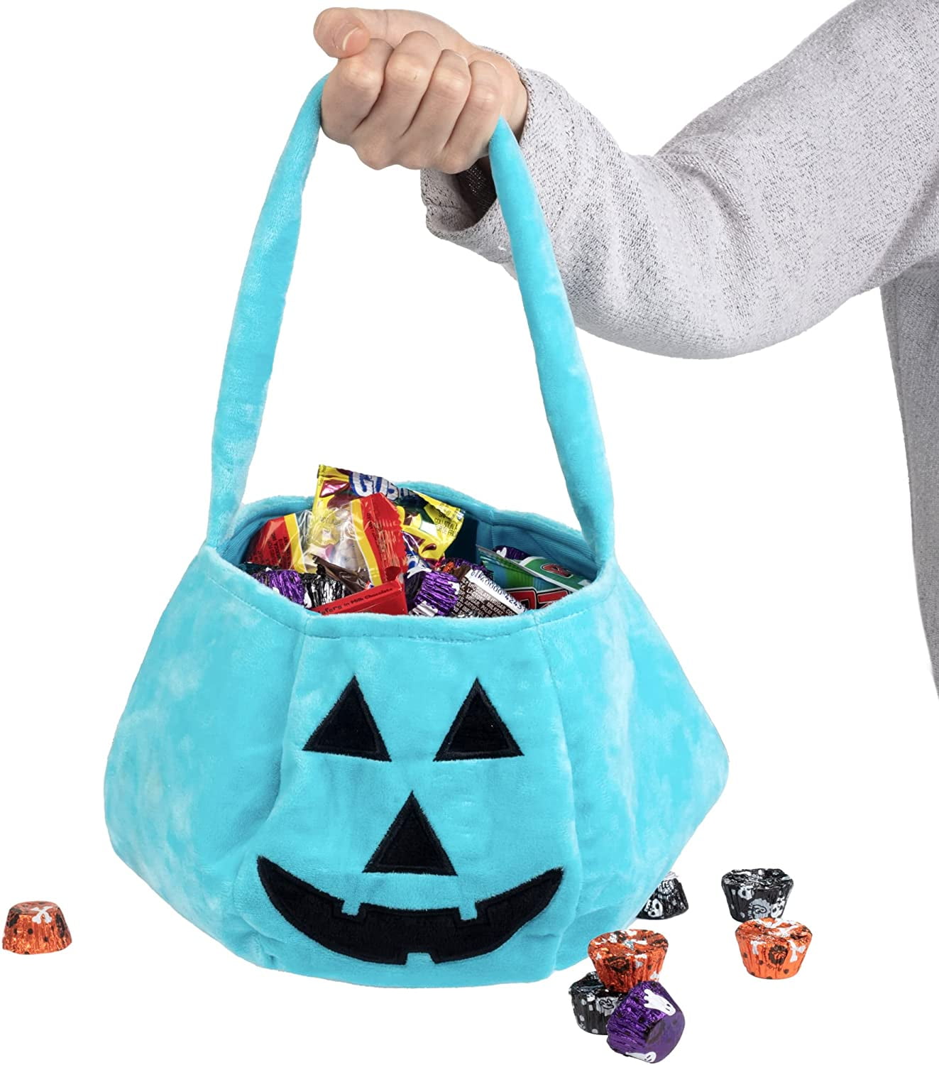 SCS Direct Halloween Teal Halloween Pumpkin Fabric Trick or Treat Tote