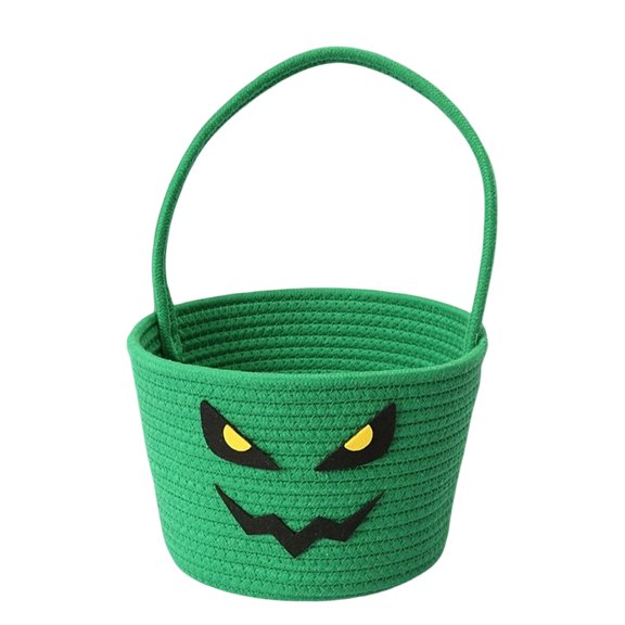 Halloween Trick or Treat Buckets, Halloween Spooky Face Candy Baskets Halloween Party Favors Cartoon Face Woven Treat Pail, Candy Storage Holder with Handle for Halloween Decoration
