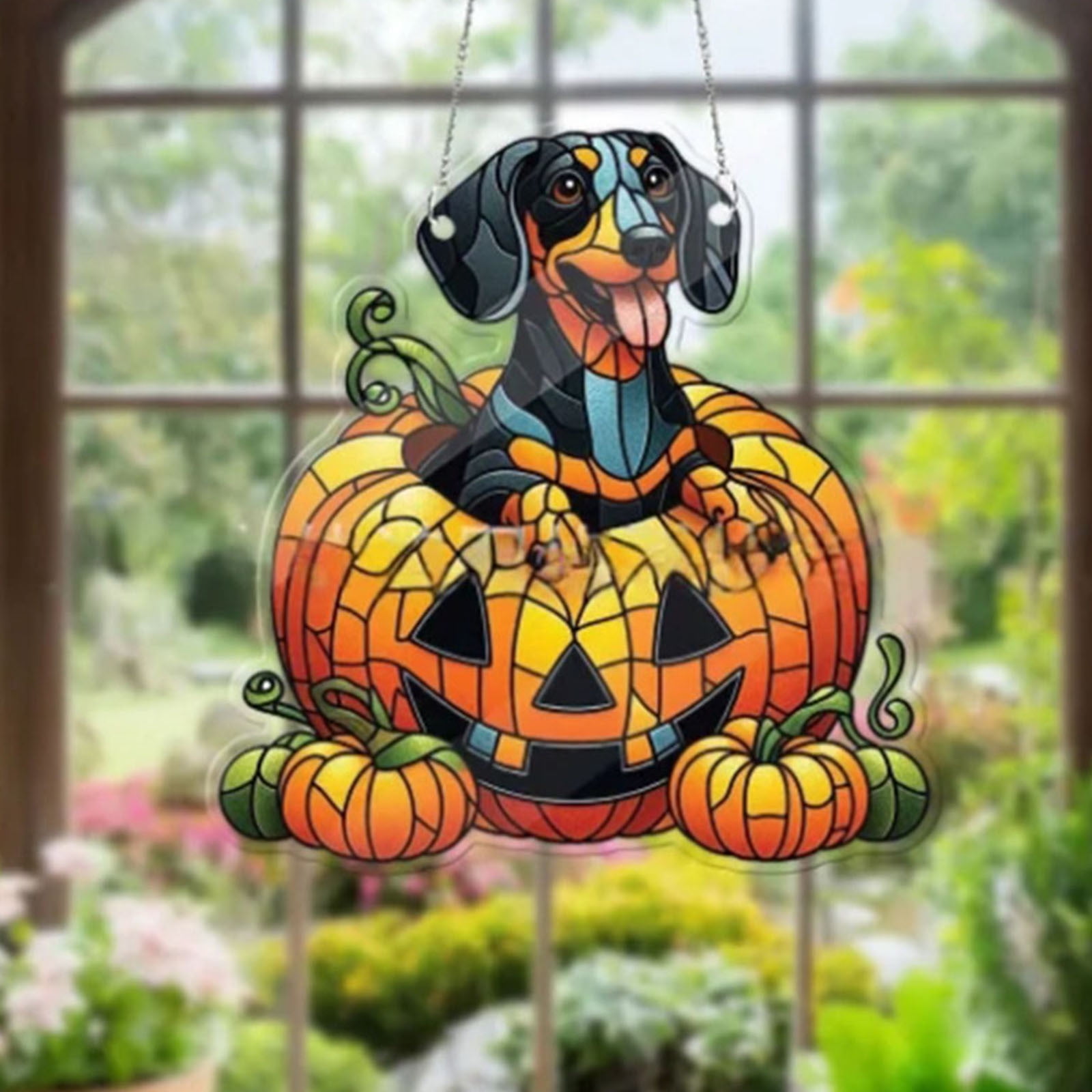 Halloween Trick or Treat Door Sign Ghost Dog Wooden Door Hanger