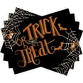 thumbnail image 1 of Halloween Trick or Treat Placemats Set of 4, Spider Web Bat Black Funny Holiday Dining Table Place Mats, Fall Seasonal Kitchen Decor Party Home Decoration 12 x 18 Inch, 1 of 5