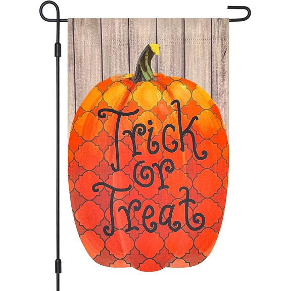 Halloween Trick or Treat Pumpkin Blackout Garden Flag ,Vertical Double Sided 12×18 Inch Retro Rhombus Pumpkin Yard Lawn Porch Flag ,Halloween Decorations Outdoor, Rustic Farmhouse Decor