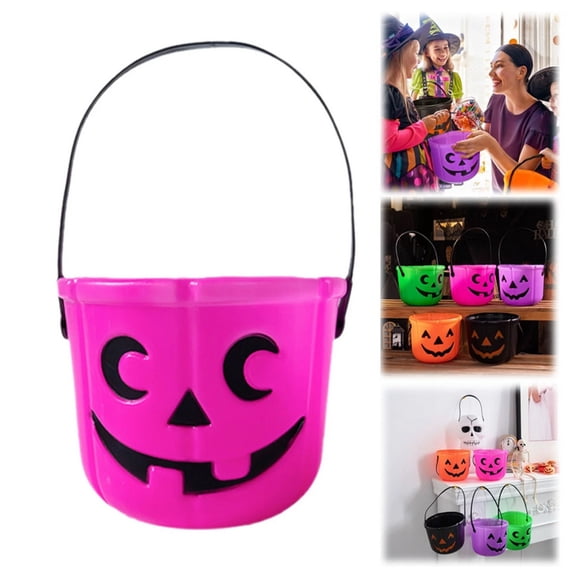 Halloween Trick or Treat Pumpkin Candy Bucket with Handle, Jack O'Lantern Cauldron Candy Holder, Reusable Party Favor Container for Table Centerpiece, Festive Home Decor Serving Bowl (A)