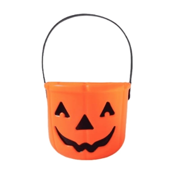 Halloween Trick or Treat Pumpkin Candy Bucket with Handle, Jack O'Lantern Cauldron Candy Holder, Reusable Party Favor Container for Table Centerpiece, Festive Home Decor Serving Bowl (B)