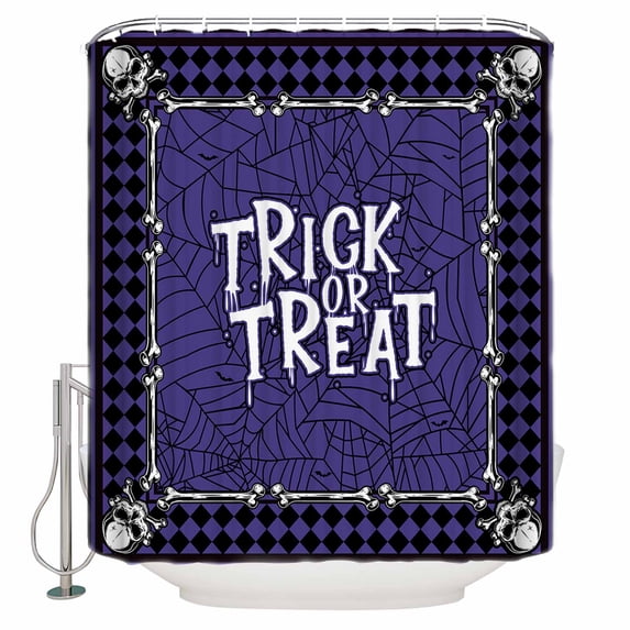 Halloween Trick or Treat Purple Black Buffalo Plaid Shower Curtain Set ,Waterproof Fabric Shower Curtains Shower Curtains for Bathroom,Bathroom Decor 36"x72"