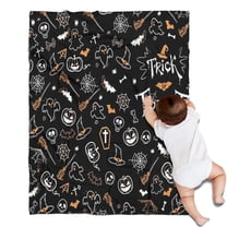 Halloween Trick or Treat Spooky Icons Blanket,Comfortable Soft Flannel Throw Blanket,All Season,Warm Lightweight Blankets for Sofa Bed Couch Living Room Chair,30"x40"