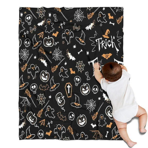 Halloween Trick or Treat Spooky Icons Blanket,Comfortable Soft Flannel Throw Blanket,All Season,Warm Lightweight Blankets for Sofa Bed Couch Living Room Chair,30"x40"