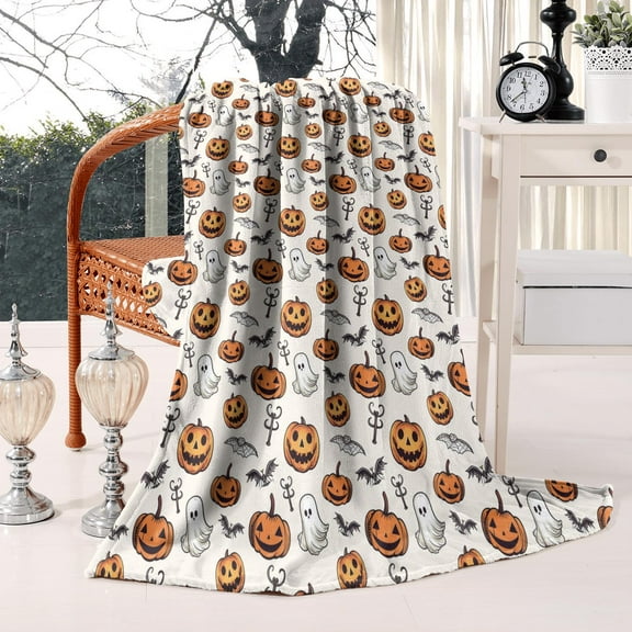 Halloween Trick Treat Throw Blanket 50x60 Inch Candy Themed Spooky Pattern Ultra Soft Plush Blanket for Home