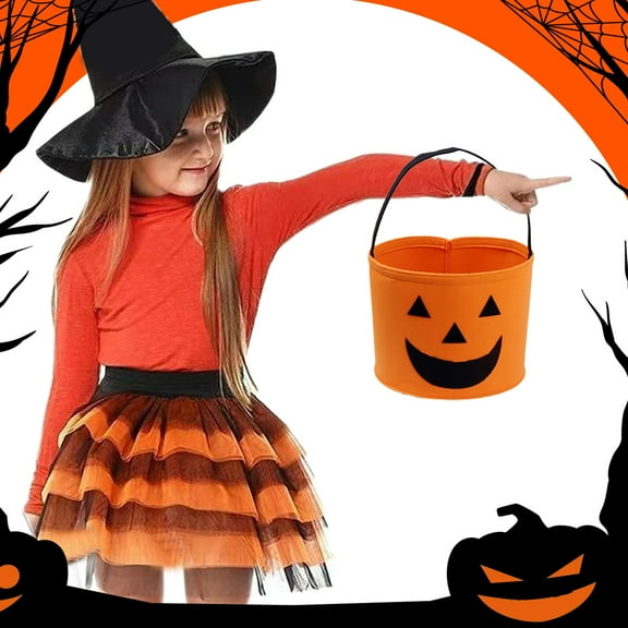 Halloween Trick or Treat Bags Pumpkin Candy Bucket Reusable Canvas Bag Best Halloween Party Gifts for Kids Halloween Bucket Large,Orange