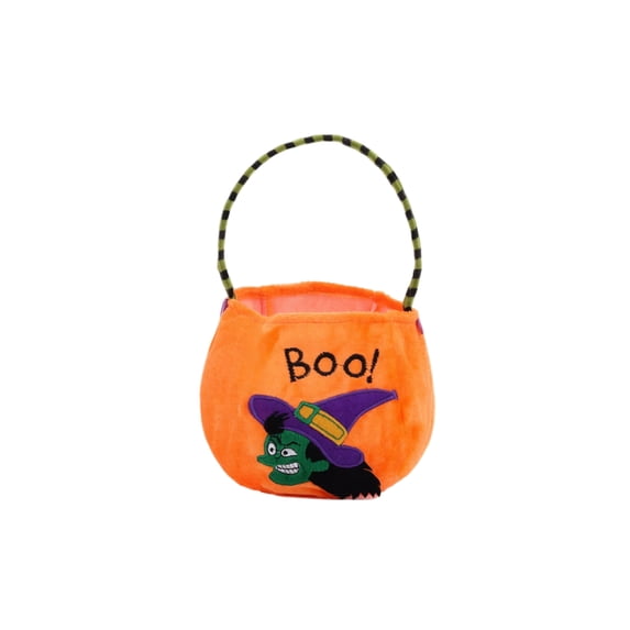 Halloween Trick or Treat Bucket – Embroidered Candy Basket with Handle, Pumpkin Halloween Party Decor