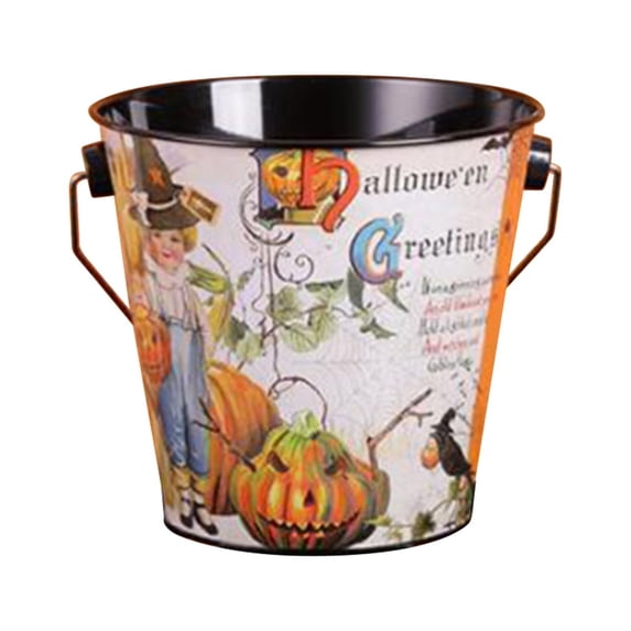 Halloween Trick or Treat Bucket, Metal Halloween Candy Basket, Trick or Treat Candy Holder, Halloween Party Supplies,M(Random Pattern)