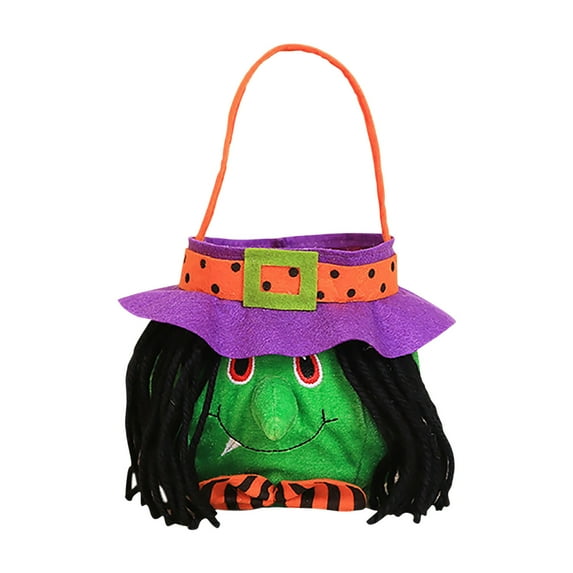 Halloween Trick or Treat Candy Bags Plush Candy Buckets with Handle for Halloween Party Favor Tote Candy Bag for Boys & Girls