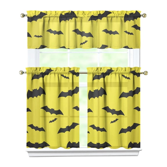Halloween Trick or Treat Curtains - Cute Ghost Pumpkin Illustration Kitchen Tier Set Semi-Sheer