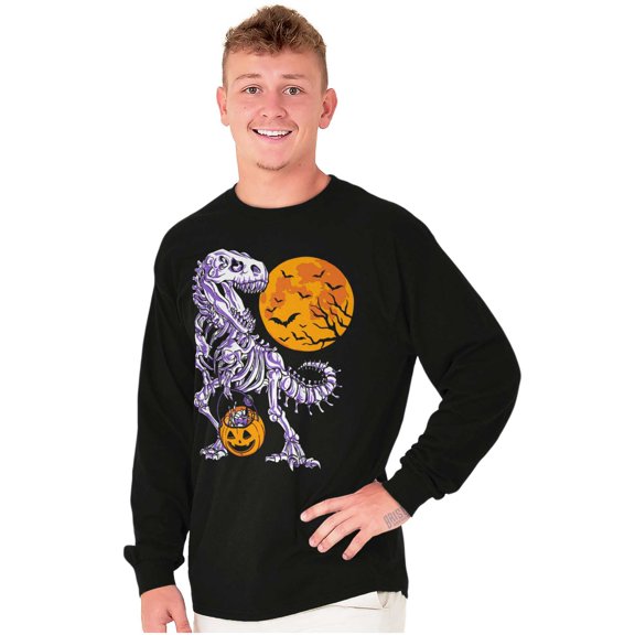 Halloween Trick or Treat Dino Bones Long Sleeve TShirt Men Women Brisco Brands S