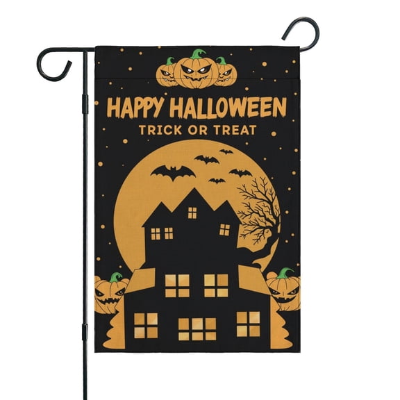 Halloween Trick or Treat Garden Flag 12 x 18 Inch Double Sided Halloween Holiday Yard Outdoor Flag(A)