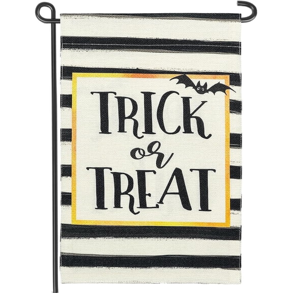 Halloween Trick or Treat Garden Flag 12 x 18 Inch Double Sided Halloween Holiday Yard Outdoor Flag(A)