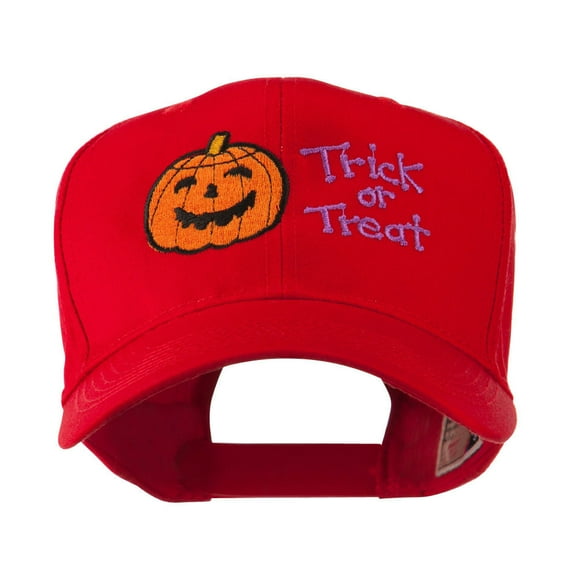 Halloween Trick or Treat Pumpkin Embroidered Cap - Red OSFM