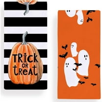Halloween Trick or Treat Pumpkins Ghost Kitchen Towels Dish Towels, 18x26 Inch Seasonal Halloween Stripe Decoration Hand Towels Set of 2