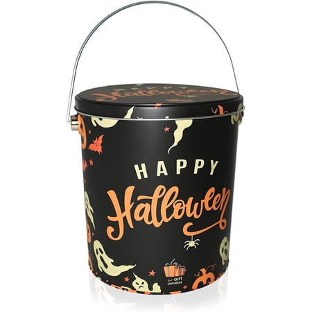 Halloween Trick or Treat Tin Bucket, Black Tin Pails with Handle, 4 Pack