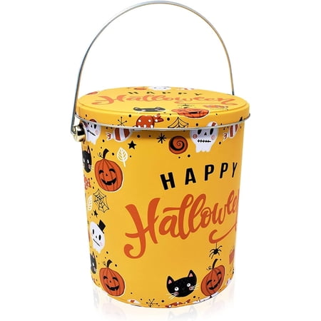 Halloween Trick or Treat Tin Bucket, Yellow Tin Pails with Handle, 4 Pack
