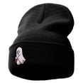 thumbnail image 1 of Halloween Trick or Treating Ghost Embroidered Long Knitted Beanie - Black OSFM, 1 of 5