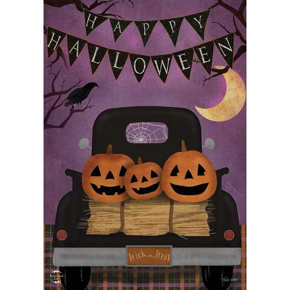 Halloween Truck House Flag Jack o''Lanterns Primitive 28" x 40"