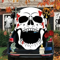 Halloween Trunk or Treat Car Decoration Kit – Giant Skull Sticker with Haunted House, Zombie Hand, Blood Splatter & Roses for Car Trunk, Garage Door, or Outdoor Halloween Party Décor