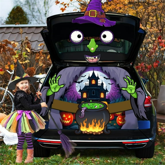 Halloween Trunk or Treat Car Decorations Kit, Witch Halloween Car Decoration for SUV Garage Door Archway Wall, Witch-Themed Halloween Decor for Trunk or Treat