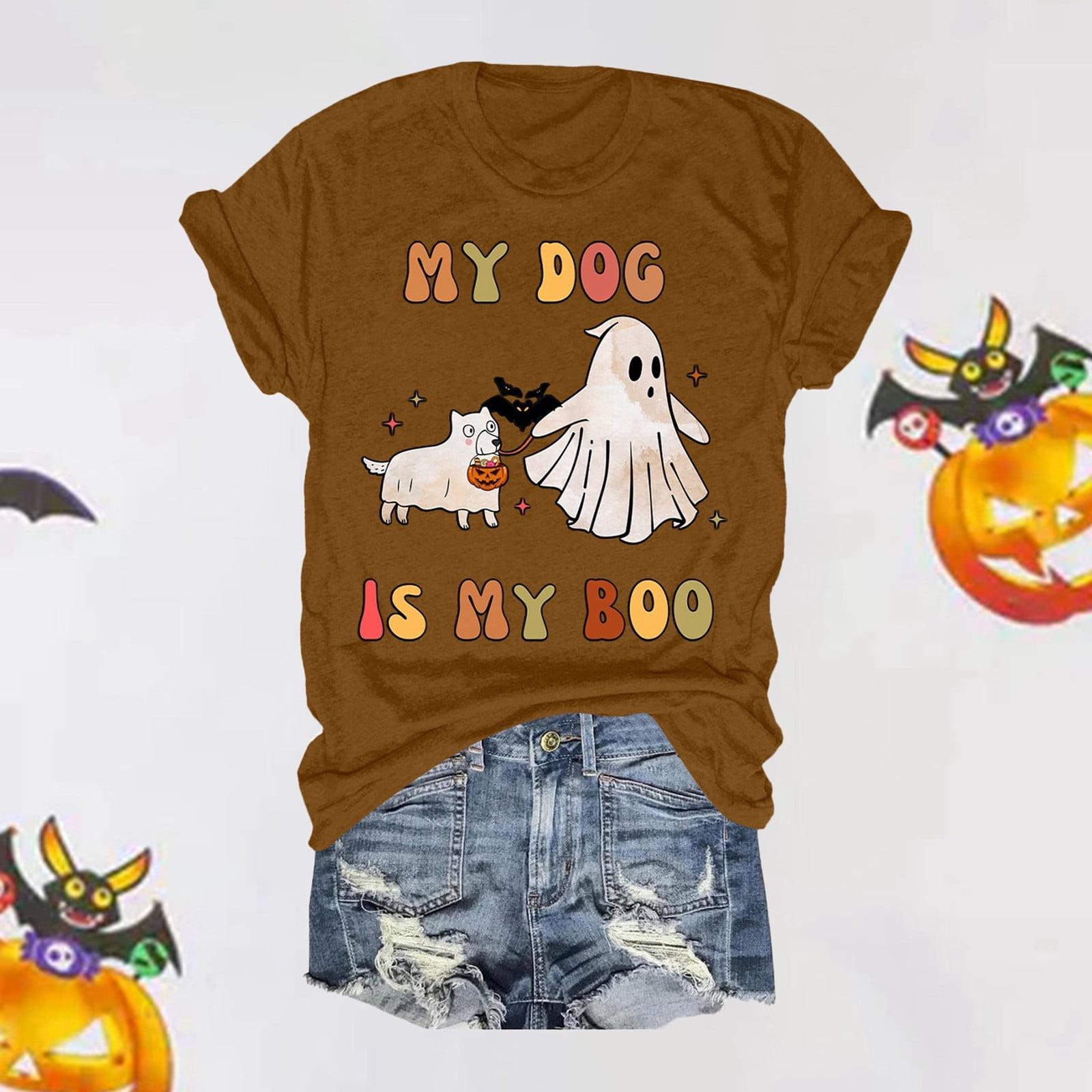 Halloween Tshirts Down Costume Printed round neck Ms. Ladies' TShirt