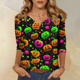 thumbnail image 1 of Halloween Tshirts for Women 3/4 Length Sleeve Womens Tops Fall V Neck Loose Fit Funny Graphic T Shirts Halloween Costume, 1 of 5