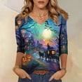 thumbnail image 1 of Halloween Tshirts for Women 3/4 Sleeve Tops Funny Graphic Tees Fall V Neck Loose Fit Party Halloween T-Shirts, 1 of 6