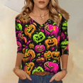 thumbnail image 1 of Halloween Tshirts for Women 3/4 Sleeve Tops Funny Graphic Tees Fall V Neck Loose Fit Party Halloween T-Shirts, 1 of 6