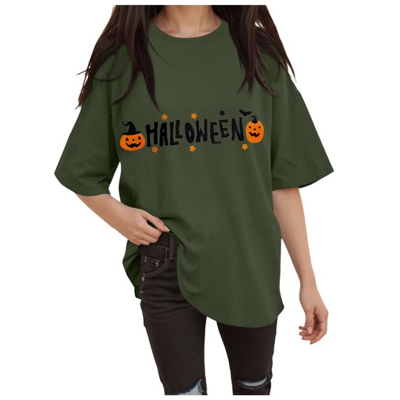 Halloween Tshirts for Women Short Sleeve Crewneck Cute Tops Graphic Tees for S-3XL