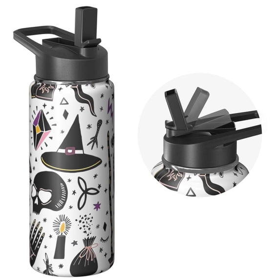 Halloween Tumbler 18oz with Straw and Lid – Stainless Steel Insulated Travel Coffee Cup – Cute Ghost Pumpkin Witch Design – Gift for Women Men