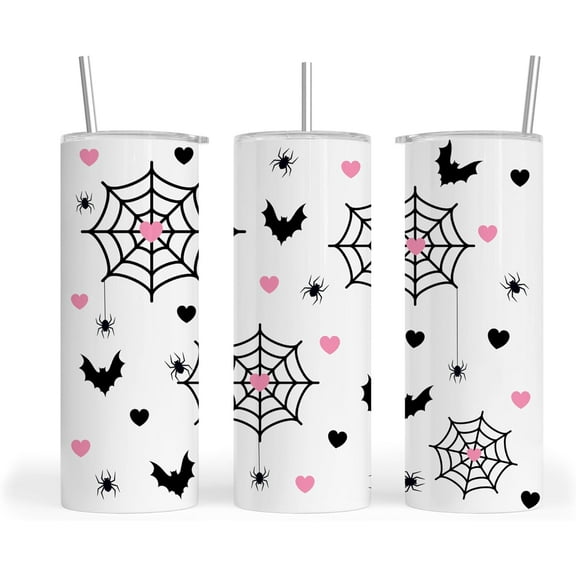 Halloween Tumbler 20Oz, Spider Tumbler with Lid, Straw, Brush and Non-Slip Base, Use like Water Bottle, Coffee Mug, Travel Mug, Wine Cup. Woman Gift, Stainless Steel Skinny Tumbler (SweetSpider)